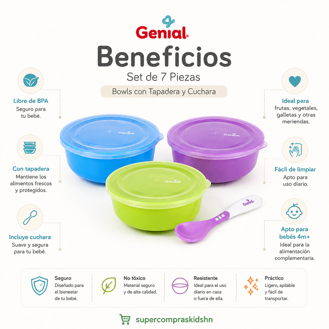 Set de 7 piezas Genial – Bowls con tapadera y cuchara
