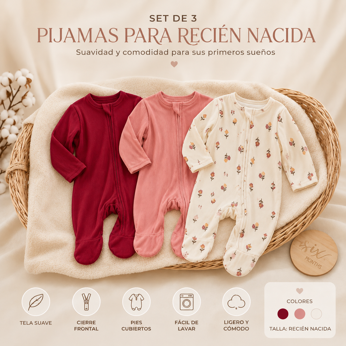 Set de 3 pijamas para recién nacida