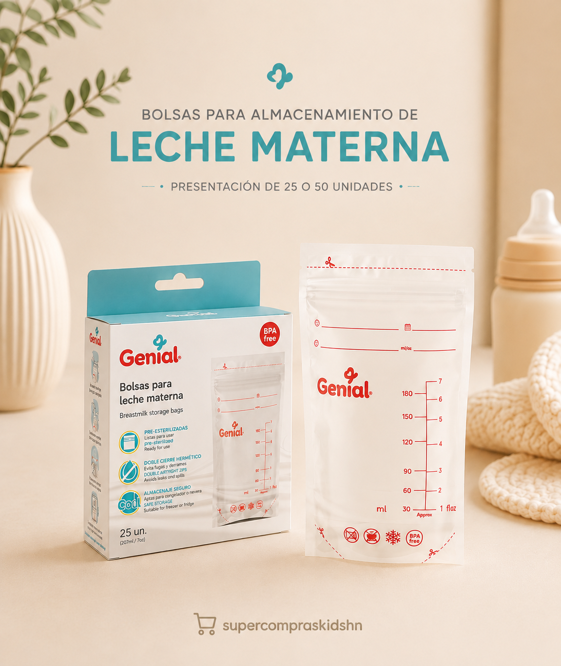 Bolsas para almacenamiento de leche materna Genial