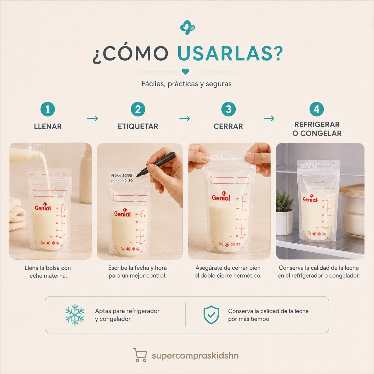 Bolsas para almacenamiento de leche materna Genial