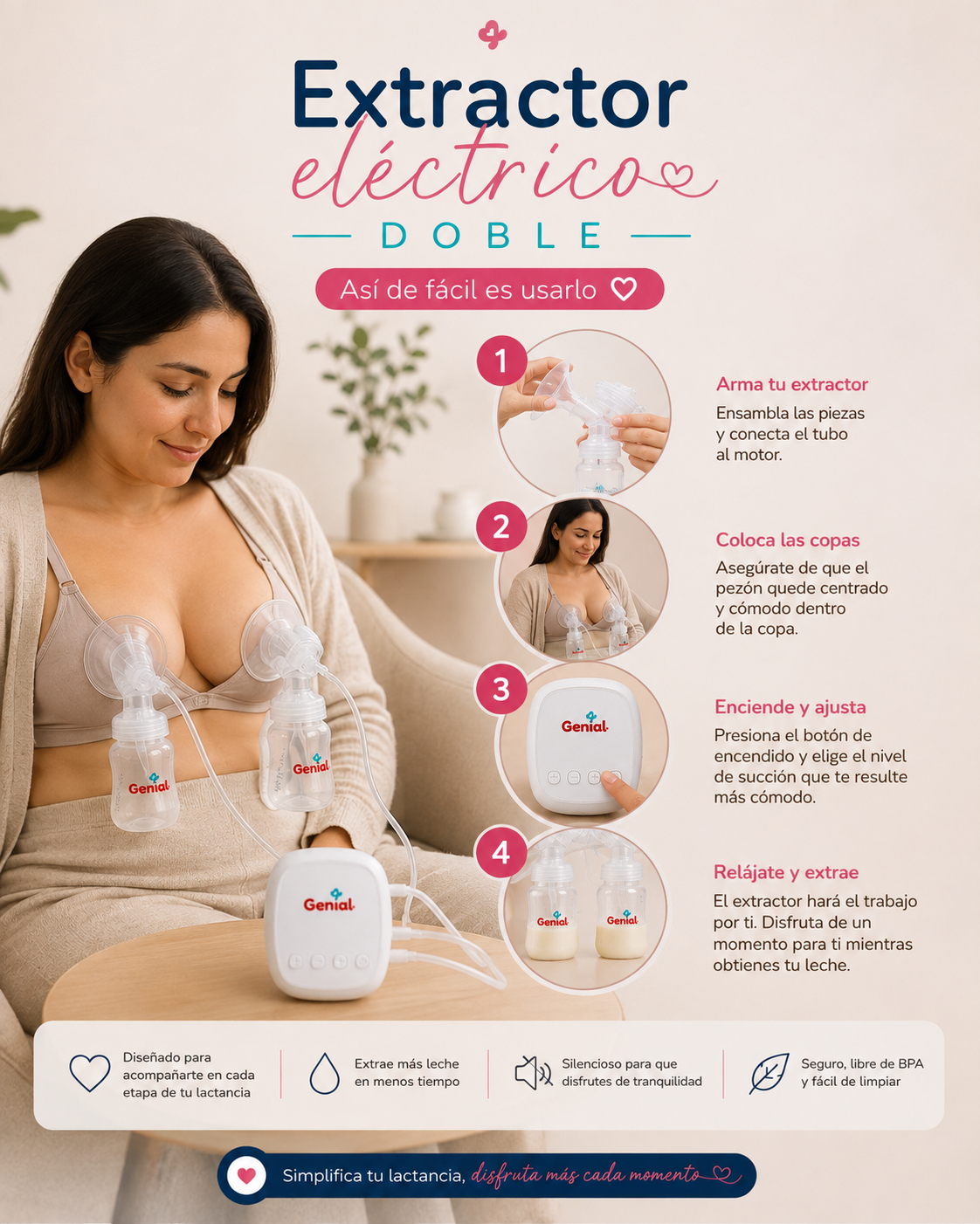 Extractor de leche eléctrico doble Genial