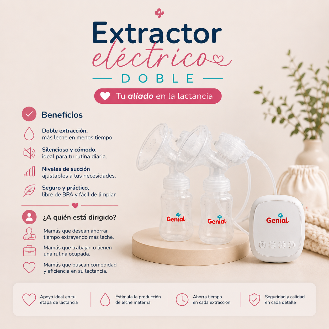 Extractor de leche eléctrico doble Genial