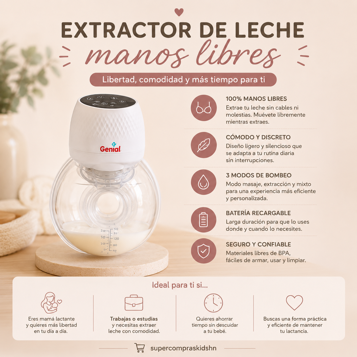 Extractor de leche manos libres Genial Dove