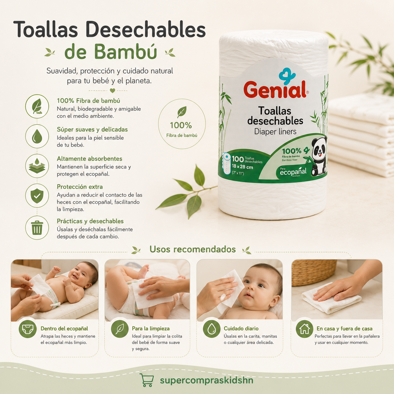Toallas desechables de bambú para pañales Ecológicos