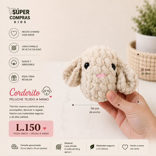 Corderito de Chenille — Peluche Tejido a Mano