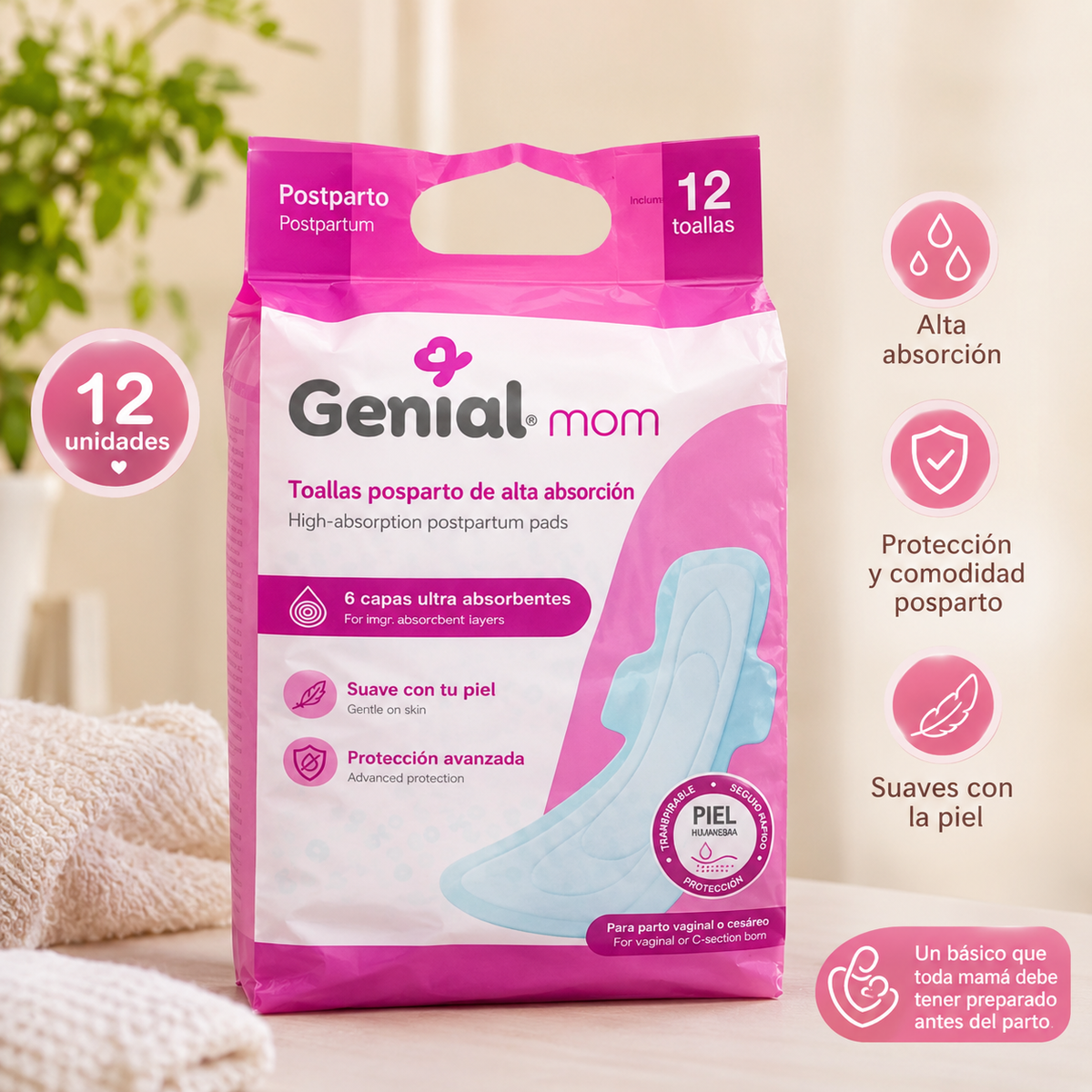 Toallas Posparto Genial Mom – 12 unidades