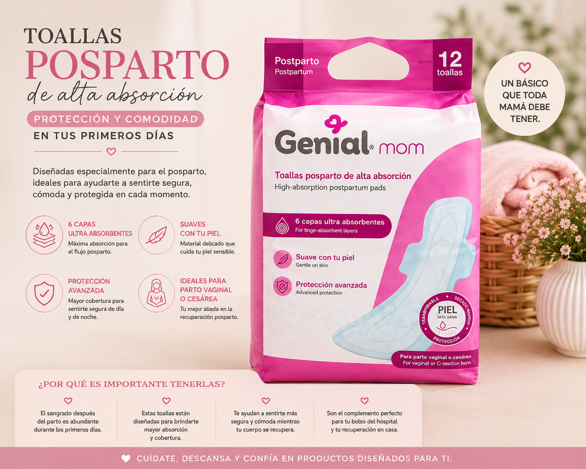 Toallas Posparto Genial Mom – 12 unidades