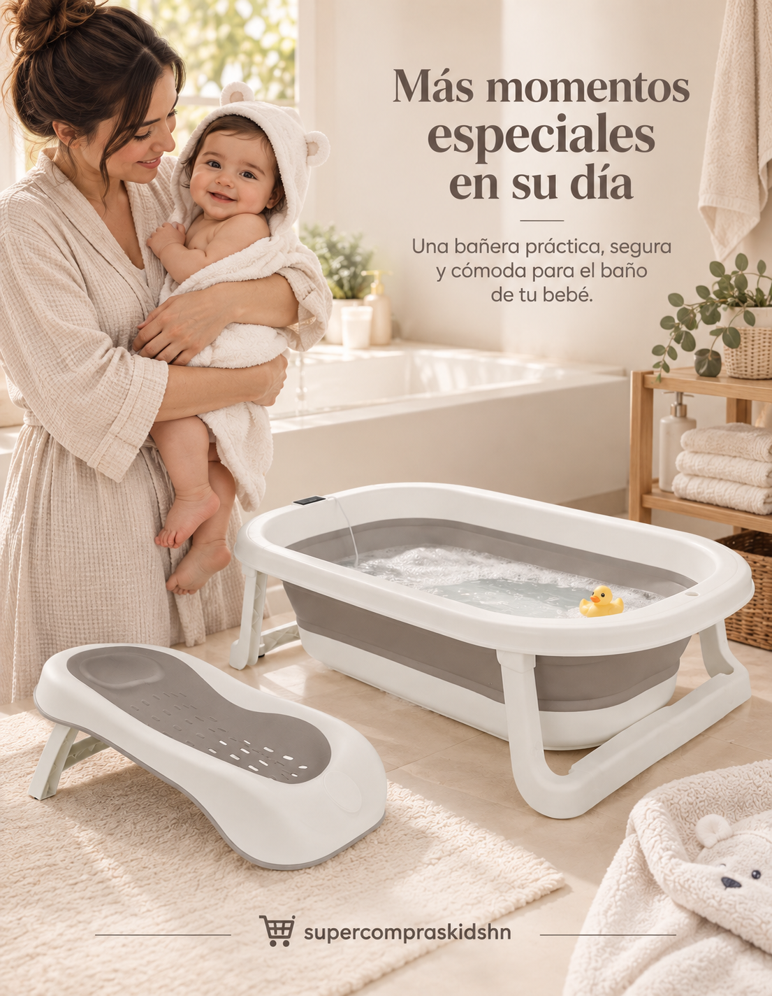 Bañera Plegable para Bebé con Soporte Especial