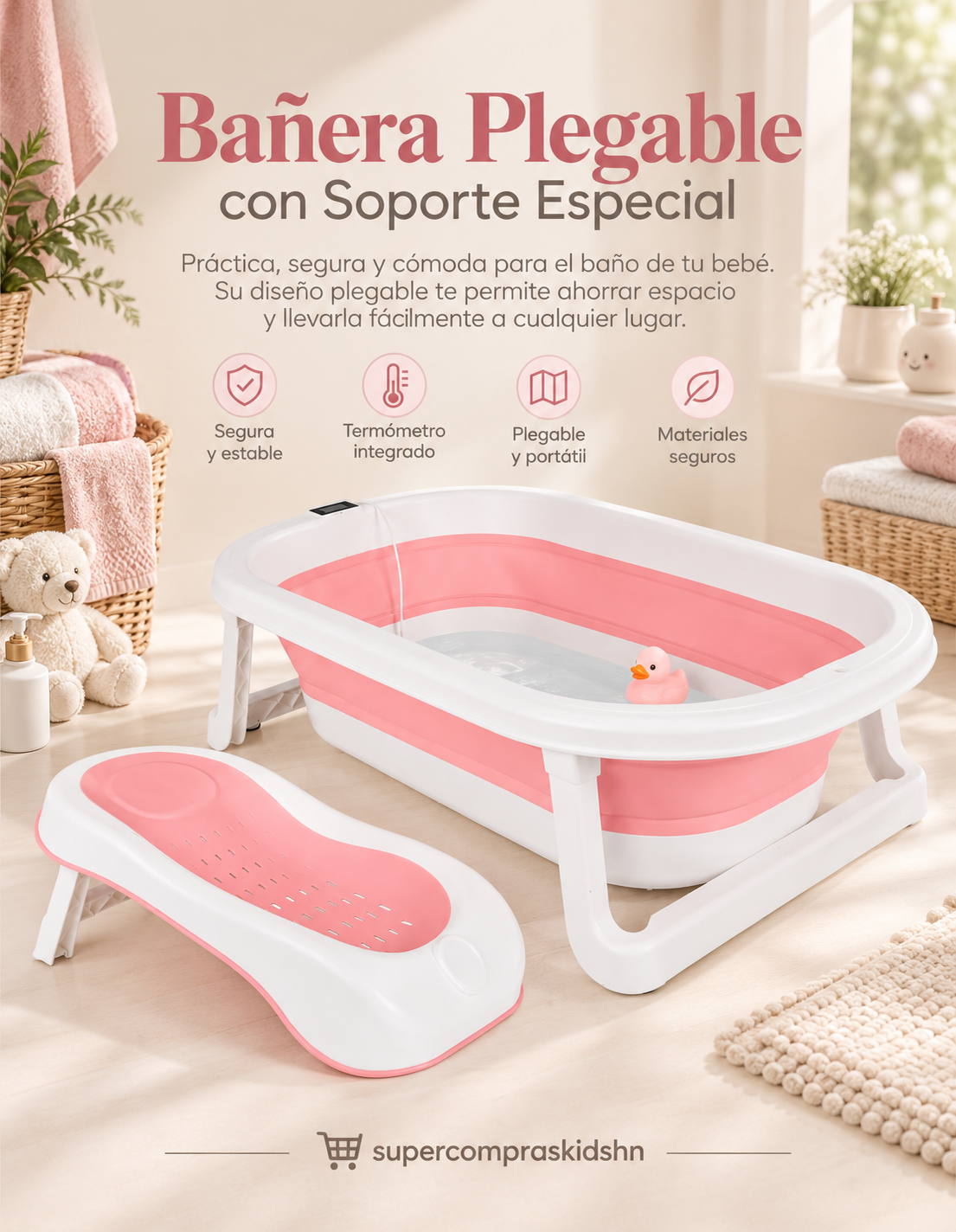 Bañera Plegable para Bebé con Soporte Especial