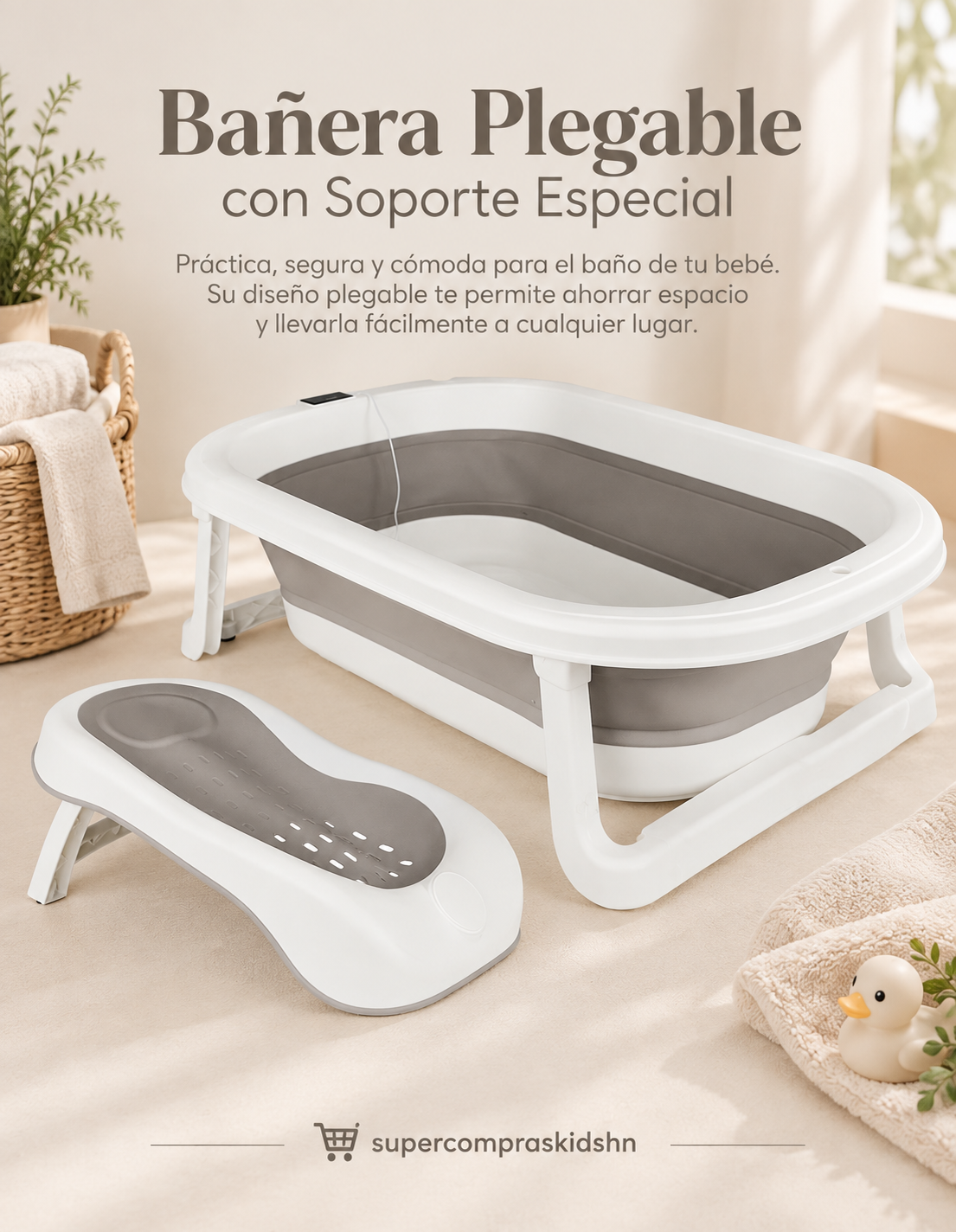 Bañera Plegable para Bebé con Soporte Especial