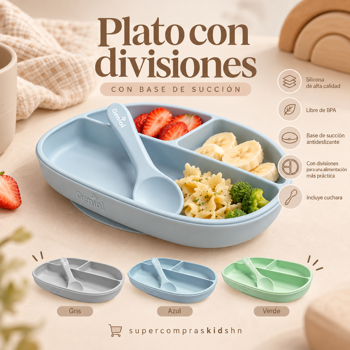 Plato con divisiones y cuchara