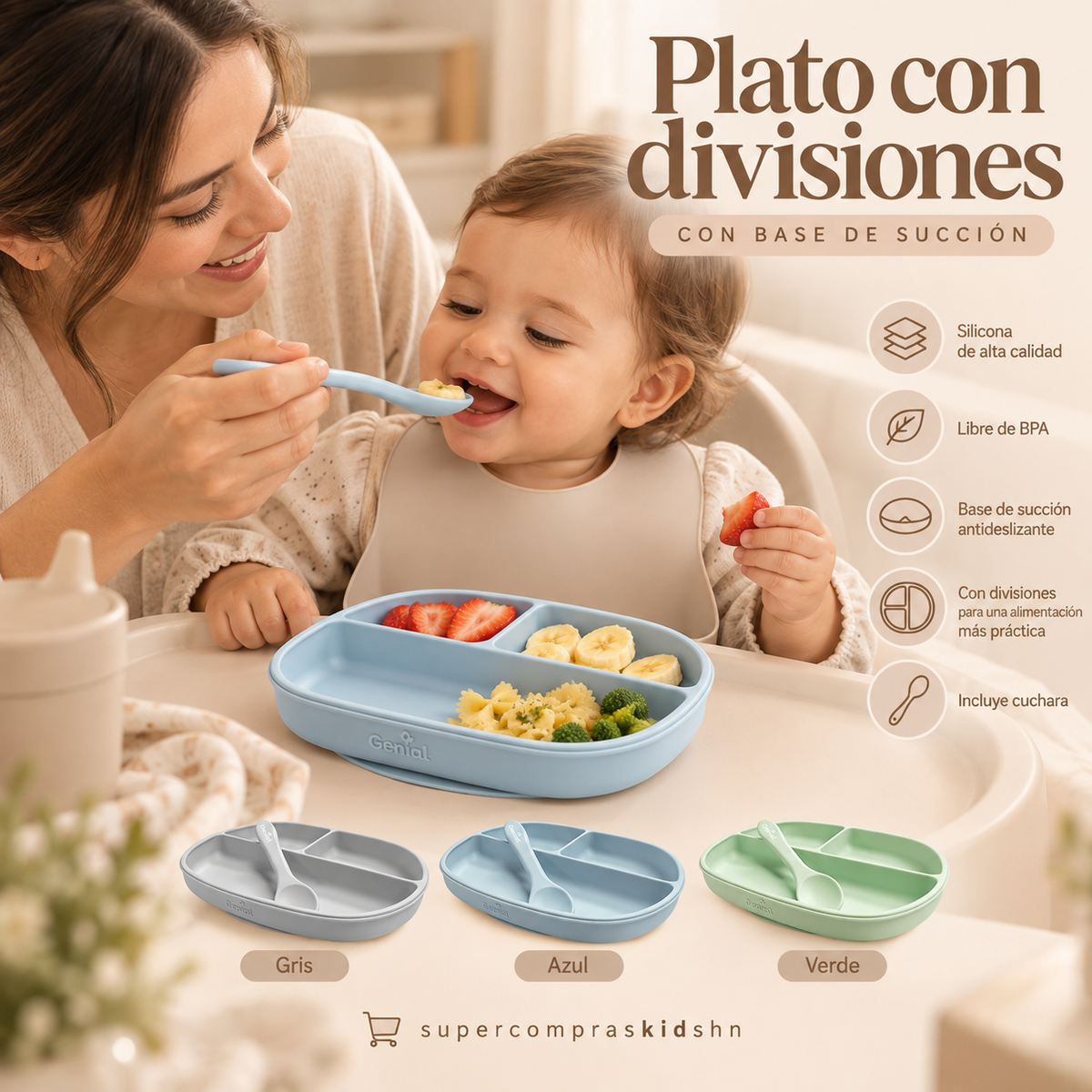 Plato con divisiones y cuchara